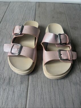 Girls' Pink Double-Buckle Slide Sandals